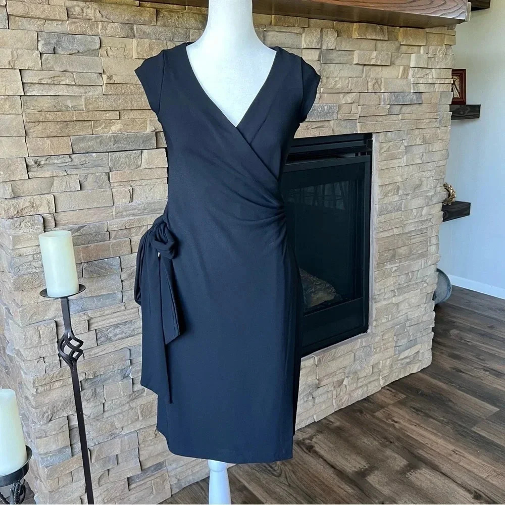 Zara Women Wrap Dress Cap Sleeve Black Size M